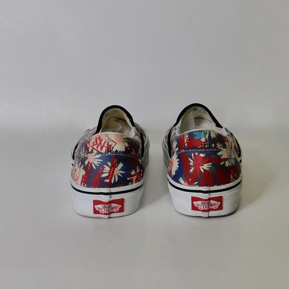 Vans Women's Floral Slip-On Shoes - Red and Blue - Picture 7 of 12
